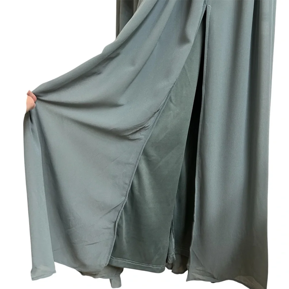 Baltic Born Kristina Dusty Blue Flowy Wrap Tie Slit Maxi Dress Womens Size 1XL - Picture 5 of 11